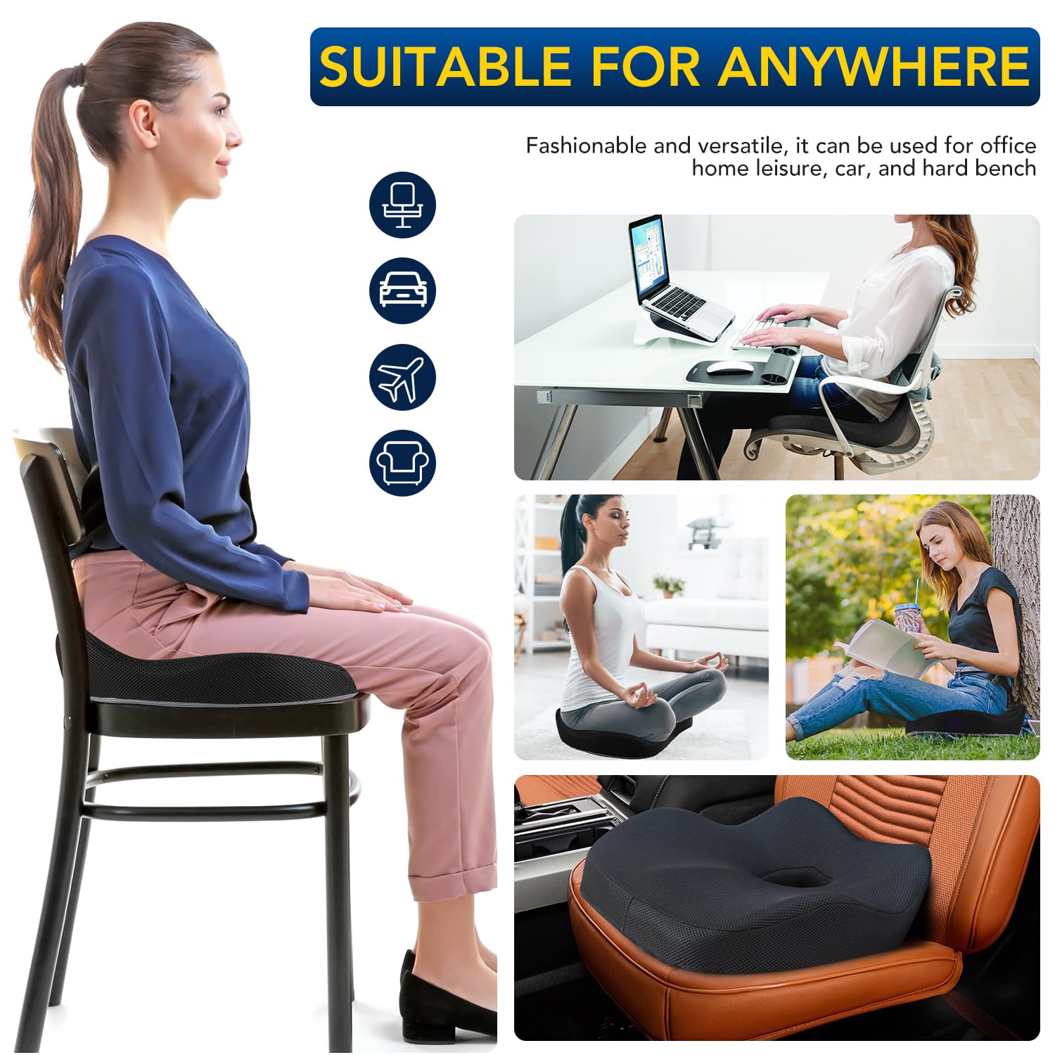 Seat Cushion for Desk Chair Cushion for Hip Tailbone Pain Relief Memory Foam Seat Cushion for Car, Driver, Office Desk Chair Cushion for Gaming Ergonomic Patented Office Chair Cushion Pad Donut Pillow