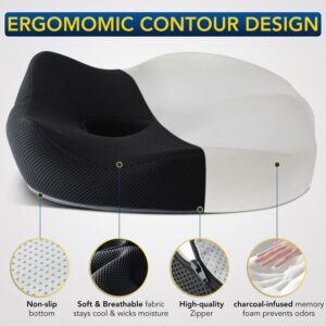 Seat Cushion for Desk Chair Cushion for Hip Tailbone Pain Relief Memory Foam Seat Cushion for Car, Driver, Office Desk Chair Cushion for Gaming Ergonomic Patented Office Chair Cushion Pad Donut Pillow