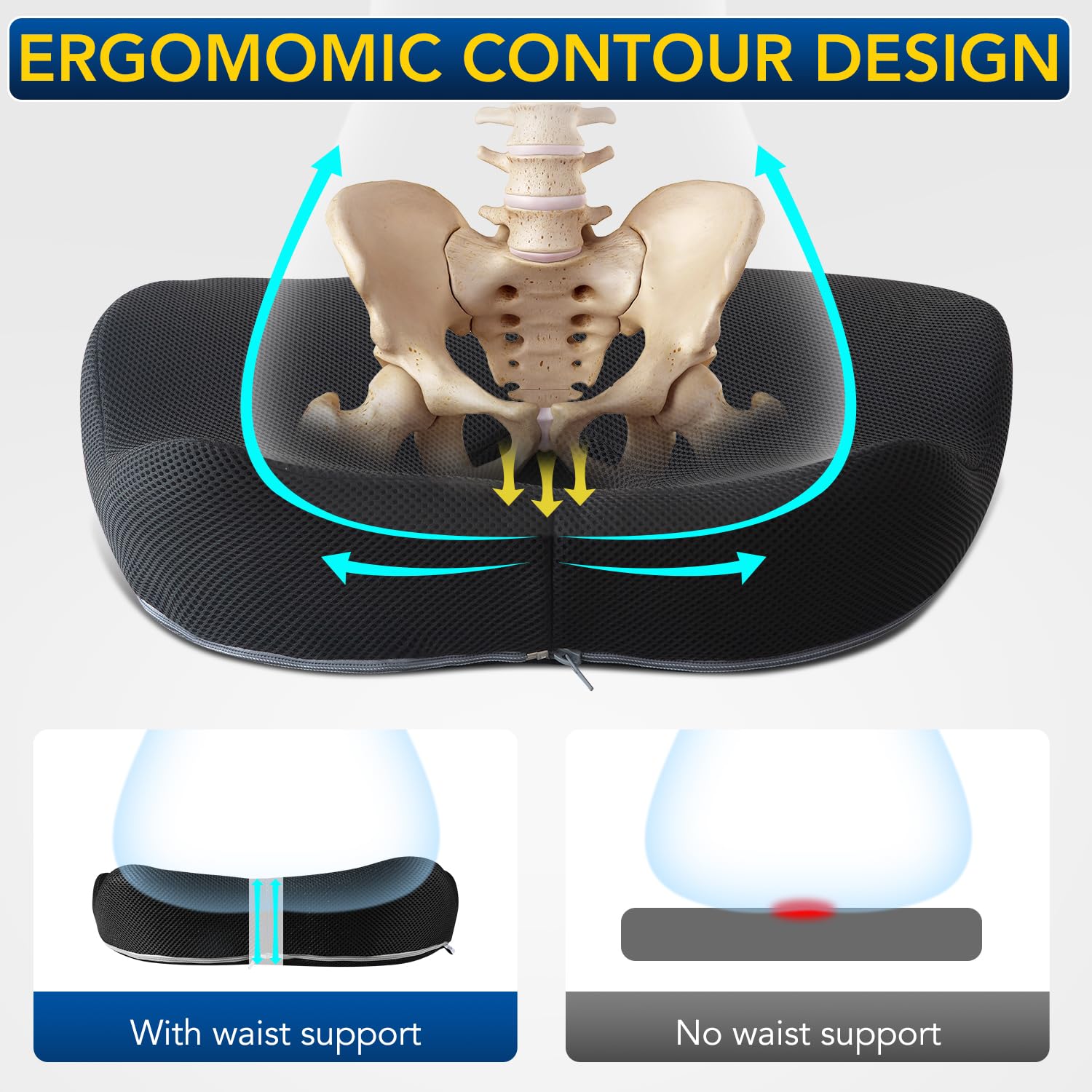 Seat Cushion for Desk Chair Cushion for Hip Tailbone Pain Relief Memory Foam Seat Cushion for Car, Driver, Office Desk Chair Cushion for Gaming Ergonomic Patented Office Chair Cushion Pad Donut Pillow