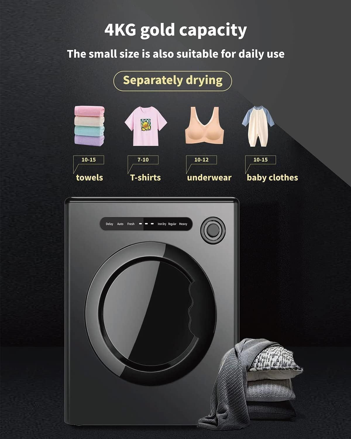 OOTDAY Portable Clothes Dryer Compact Laundry Dryers 850W, Auto-Electronic Control panel, 8.8 lbs Load Volume, Front Load Stainless Steel Tumble for Home, Apartment, Dorms, White