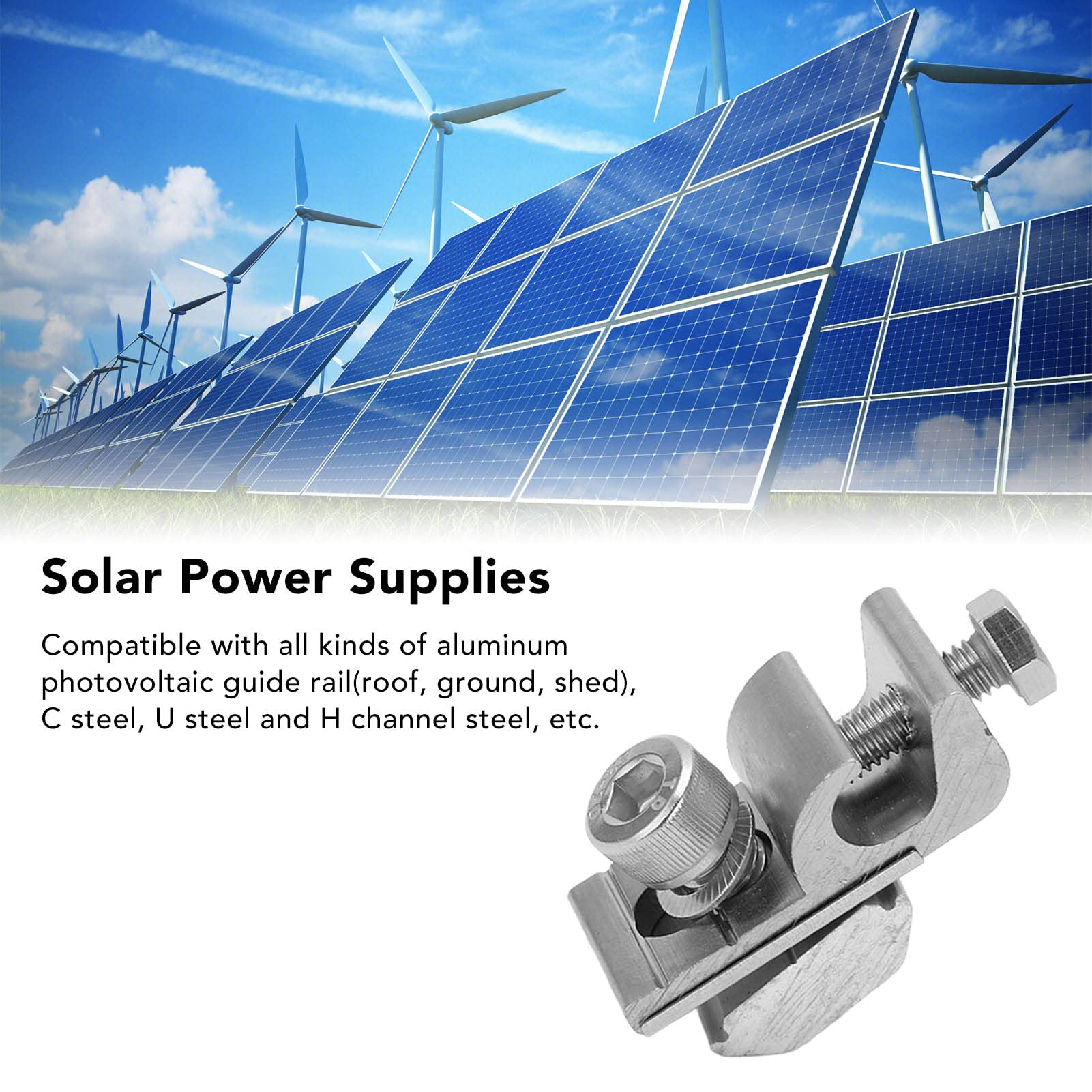Solar Panel Grounding Clips Set 10Pcs, Solar Panel Photovoltaic On Coupling Earthing Ground Lug, Solid Aluminum and Stainless Steel Ground Clamp with Lay in Lug for Bare Wire Pipe