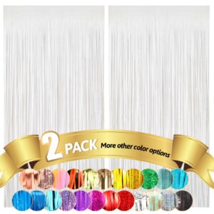 ginzu white foil fringe curtains, 3.3x8.2 feet tinsel streamers birthday party decorations, fringe party streamers for graduation, baby shower, gender reveal, disco party