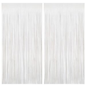 GINZU White Foil Fringe Curtains, 3.3x8.2 Feet Tinsel Streamers Birthday Party Decorations, Fringe Party Streamers for Graduation, Baby Shower, Gender Reveal, Disco Party