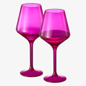 unbreakable hot pink wine glasses | set of 2 | tritan drinkware, unbreakable colored magenta & blush pink classic, large barware glasses shatterproof bpa-free plastic red & white 15oz