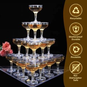 KYAPCK 50 Pcs Plastic Champagne Coupe Glasses for Parties, 5 oz Disposable Champagne Glasses Unbreakable Acrylic Martini Glasses (Clear)