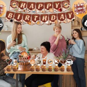 Coffee Birthday Decorations Coffee Party Supplies Includes Coffee Happy Birthday Banner Cake Topper Cupcake Toppers Balloons for Coffee Themed Party Decorations