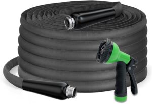 garden hose 100ft - fabric covered, non-expandable water hose,lightweight flexible hose pipe, black (no nozzle)