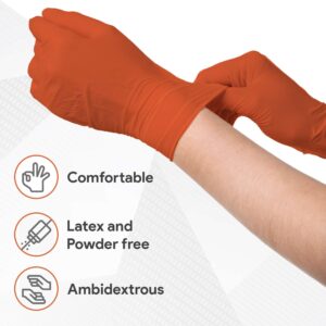 WECARE Orange 8 Mil Nitrile Gloves Large 50 Pack - Heavy Duty Mechanic Gloves, with Diamond Grip - Powder and Latex Free Disposable Gloves