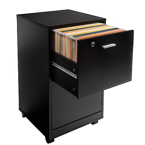 Lavish Home File Cabinet - 2-Drawer Cabinet with Lock and Deep Drawer Storage - Rolling Filing Cabinet for Under The Desk, Home, or Office (Black)