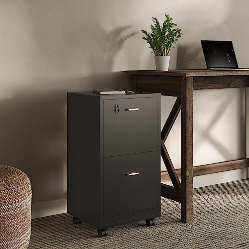 Lavish Home File Cabinet - 2-Drawer Cabinet with Lock and Deep Drawer Storage - Rolling Filing Cabinet for Under The Desk, Home, or Office (Black)