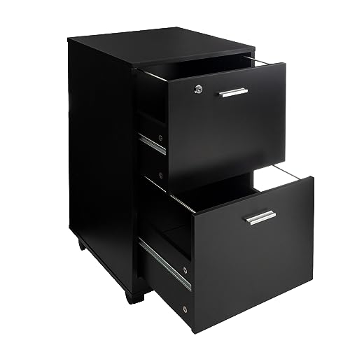 Lavish Home File Cabinet - 2-Drawer Cabinet with Lock and Deep Drawer Storage - Rolling Filing Cabinet for Under The Desk, Home, or Office (Black)