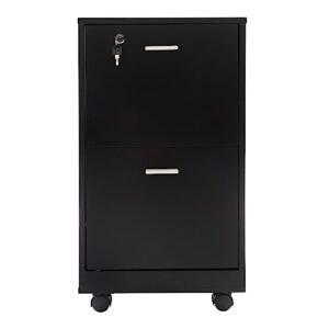 Lavish Home File Cabinet - 2-Drawer Cabinet with Lock and Deep Drawer Storage - Rolling Filing Cabinet for Under The Desk, Home, or Office (Black)