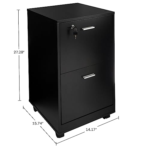 Lavish Home File Cabinet - 2-Drawer Cabinet with Lock and Deep Drawer Storage - Rolling Filing Cabinet for Under The Desk, Home, or Office (Black)