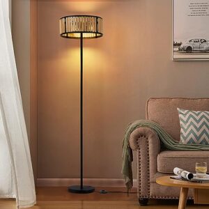 szleomay wood floor lamp, mid century standing lamp, modern black floor lamps for living room, farmhouse tall floor lamp for bedroom, study room and office, on/off foot switch