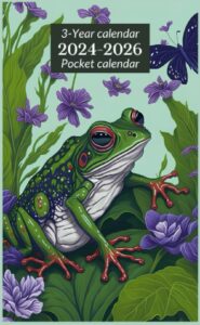 2024-2026 monthly pocket calendar: 3 years (years 2024,2025,2026/ january 2024-december 2026), small size 4 x 6.5 in , cute frog design