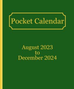 elegant emerald green pocket calendar august 2023 to december 2024 sunday - saturday