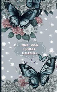 pocket calendar 2024-2025 for purse: 2 year monthly pocket calendar, butterfly design, small size