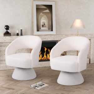 DAMAIFROM Swivel Accent Chairs Set of 2, 360 Degree Swivel Barrel Chairs, Upholstered Modern Armchairs, Swivel Chairs for Living Room, Bedroom, Office (White, Teddy)