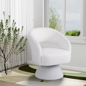 DAMAIFROM Swivel Accent Chairs Set of 2, 360 Degree Swivel Barrel Chairs, Upholstered Modern Armchairs, Swivel Chairs for Living Room, Bedroom, Office (White, Teddy)