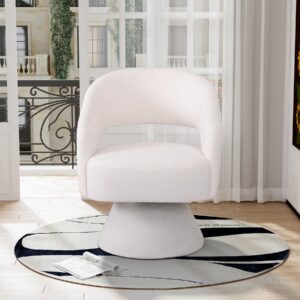 DAMAIFROM Swivel Accent Chairs Set of 2, 360 Degree Swivel Barrel Chairs, Upholstered Modern Armchairs, Swivel Chairs for Living Room, Bedroom, Office (White, Teddy)