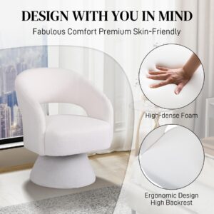 DAMAIFROM Swivel Accent Chairs Set of 2, 360 Degree Swivel Barrel Chairs, Upholstered Modern Armchairs, Swivel Chairs for Living Room, Bedroom, Office (White, Teddy)