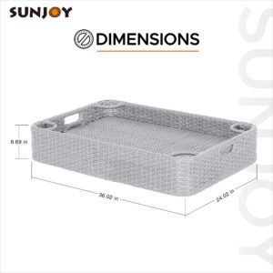 Sunjoy Wicker Floating Tray 36x24 in. Aluminum Frame Pool Tray - Swimming Floating Serving Tray for Drinks, Snacks, and Essentials - Fits Most Pool Sizes - Perfect for Pool Parties and Relaxing, Grey