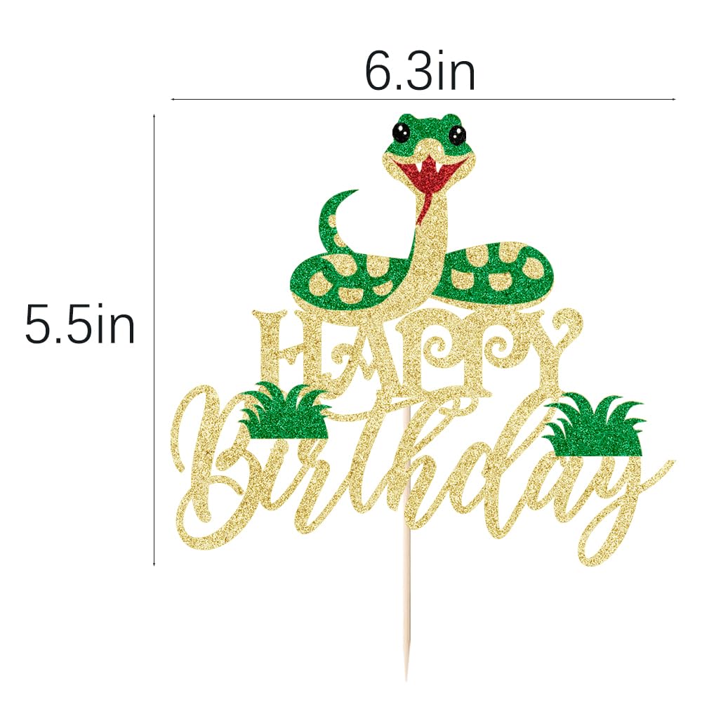 Kaoenla Glitter Snake Happy Birthday Cake Topper- snake theme happy birthday cake decoration animal theme birthday supplies decoration、Baby Party 、Boy and Girl Happy Birthday Party supplies decoratio