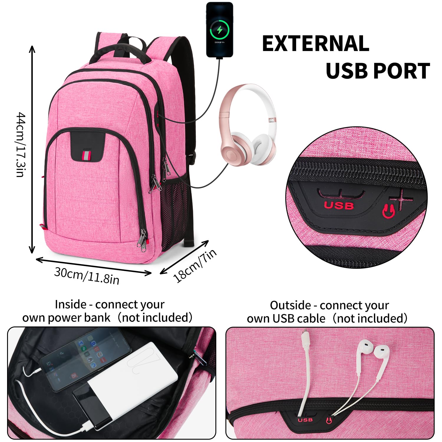Della Gao Travel Laptop Backpack, Water Resistant Work Backpack with Laptop Compartment, Airline Approved Business Backpack Fit 15.6 Inch Laptops for Women, Pink