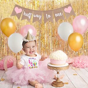 Half Way To One Banner - Half Birthday Banner, Its my 1/2 Birthday, Half Birthday Decorations, Burlap Birthday Banner, 6 Month Photo Prop,Best Birthday Party Supplies