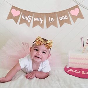 Half Way To One Banner - Half Birthday Banner, Its my 1/2 Birthday, Half Birthday Decorations, Burlap Birthday Banner, 6 Month Photo Prop,Best Birthday Party Supplies