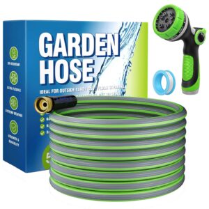 expandable garden hose water pipe - flexible water hose with 7 function spray nozzle, 3/4 inch solid brass fittings durable lightweight garden hoses for gardening lawn car pet washing, 50ft