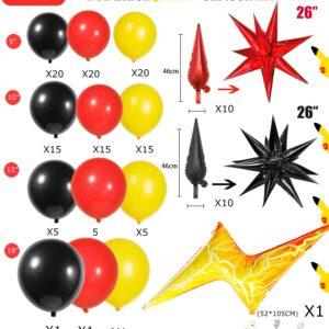 Red black yellow balloon garland kit 124pcs with large lightining Starburst mylar balloons for Carnival Cartoon theme Race Car Party Theme birthday decorations