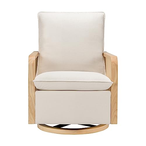 Babyletto Sumba Swivel Glider with Cane in Performance Cream Eco-Weave and Light Wood Base, Water Repellent & Stain Resistant, Greenguard Gold and CertiPUR-US Certified