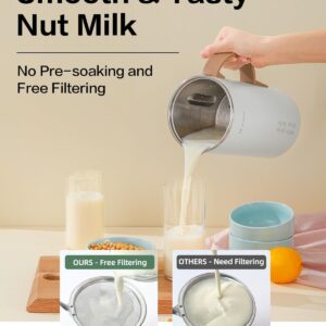 OK MOKKOM Automatic Nut Milk Maker 20 oz Soy Milk Maker, Homemade Almond, Oat, Coconut, Soy, or Plant-Based Milk Dairy Free Beverages, Almond Milk Maker with Delay Start/Boild Water/Self Clean - White