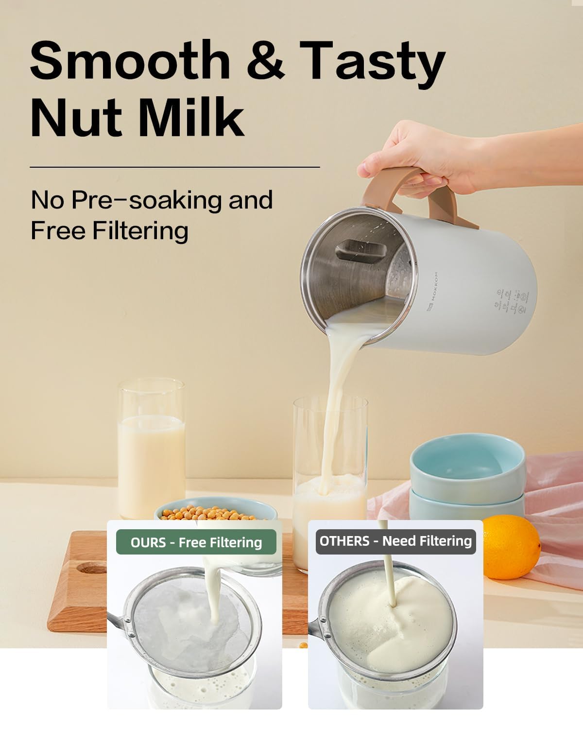 OK MOKKOM Automatic Nut Milk Maker 20 oz Soy Milk Maker, Homemade Almond, Oat, Coconut, Soy, or Plant-Based Milk Dairy Free Beverages, Almond Milk Maker with Delay Start/Boild Water/Self Clean - White