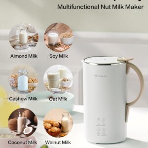 OK MOKKOM Automatic Nut Milk Maker 20 oz Soy Milk Maker, Homemade Almond, Oat, Coconut, Soy, or Plant-Based Milk Dairy Free Beverages, Almond Milk Maker with Delay Start/Boild Water/Self Clean - White