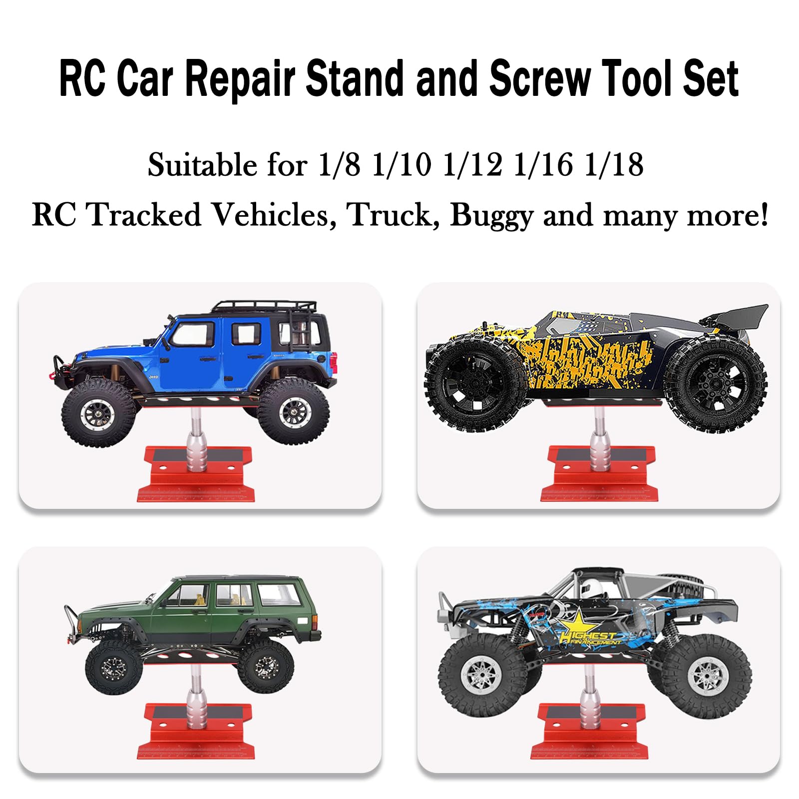 RC Car Stand and 532PCS RC Screw Kit Universal RC Tools Kit RC Car Repair Work Stand Portable RC Repair Work Station and RC Car Screws Set for 1/8 1/10 1/12 1/16 Scale RC Car