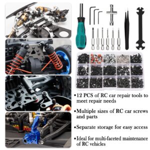 RC Car Stand and 532PCS RC Screw Kit Universal RC Tools Kit RC Car Repair Work Stand Portable RC Repair Work Station and RC Car Screws Set for 1/8 1/10 1/12 1/16 Scale RC Car