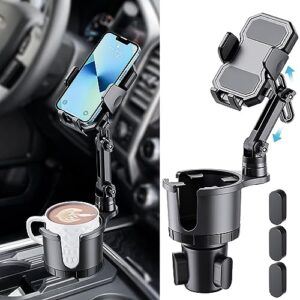 cup holder phone mount for car, adjustable height long neck cell phone cradle with expandable base, car truck interior accessories compatible with iphone samsung most smartphones and drink bottles