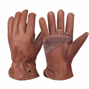 nbleaglo retro brown cowhide leather work gloves for construction, yardwork, gardening with reinforced palm for men & women (brown, large)