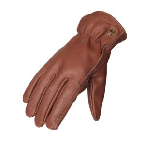 NBLEAGLO Retro Brown Cowhide Leather Work Gloves for Construction, Yardwork, Gardening with Reinforced Palm for Men & Women (Brown, Large)