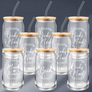 tanlade 8 pcs bridesmaid proposal gifts 16 oz glass cups maid of honor gift mother of the bride, mother of the groom, matron of honor bridal shower gifts tumbler wedding favors bachelor party favors