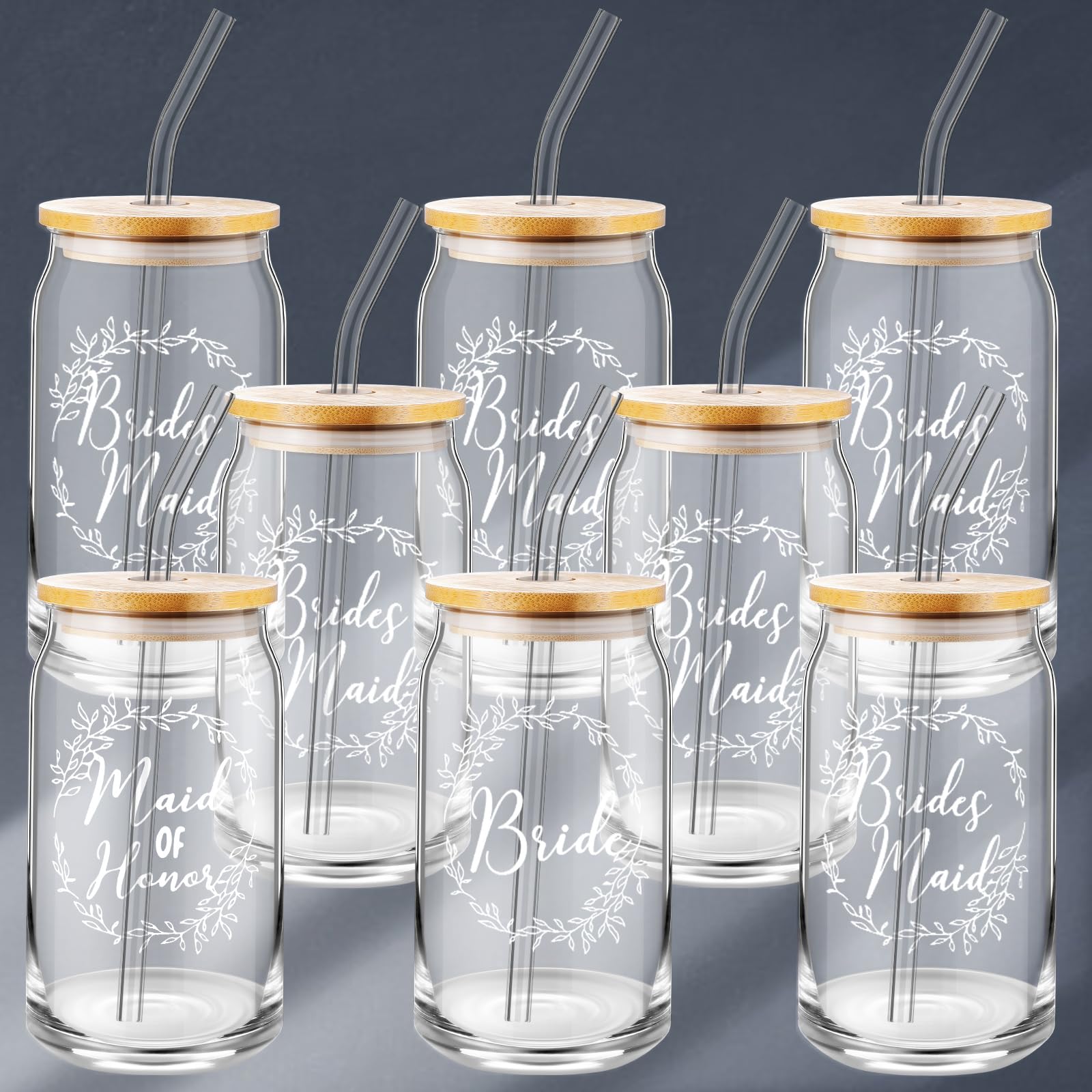 Tanlade 8 Pcs Bridesmaid Proposal Gifts 16 oz Glass Cups Maid of Honor Gift Mother of the Bride, Mother of the Groom, Matron of Honor Bridal Shower Gifts Tumbler Wedding Favors Bachelor Party Favors