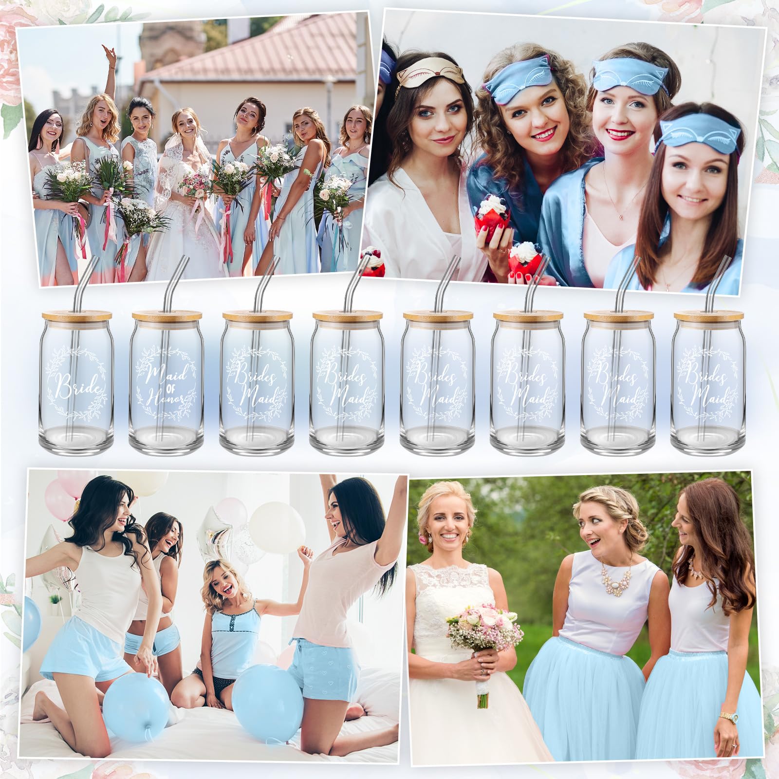 Tanlade 8 Pcs Bridesmaid Proposal Gifts 16 oz Glass Cups Maid of Honor Gift Mother of the Bride, Mother of the Groom, Matron of Honor Bridal Shower Gifts Tumbler Wedding Favors Bachelor Party Favors