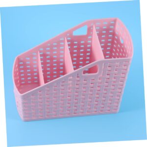 ibasenice 4 Plastic Storage Organizer Debris Storage Container 4 Grids Storage Box Makerup Organizer Make up Storage Basket Pink Plastic Storage Organizer