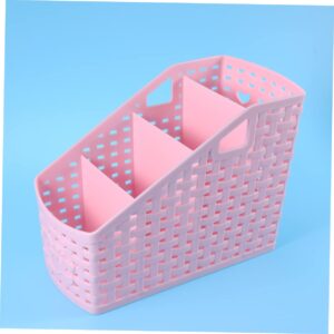 ibasenice 4 Plastic Storage Organizer Debris Storage Container 4 Grids Storage Box Makerup Organizer Make up Storage Basket Pink Plastic Storage Organizer