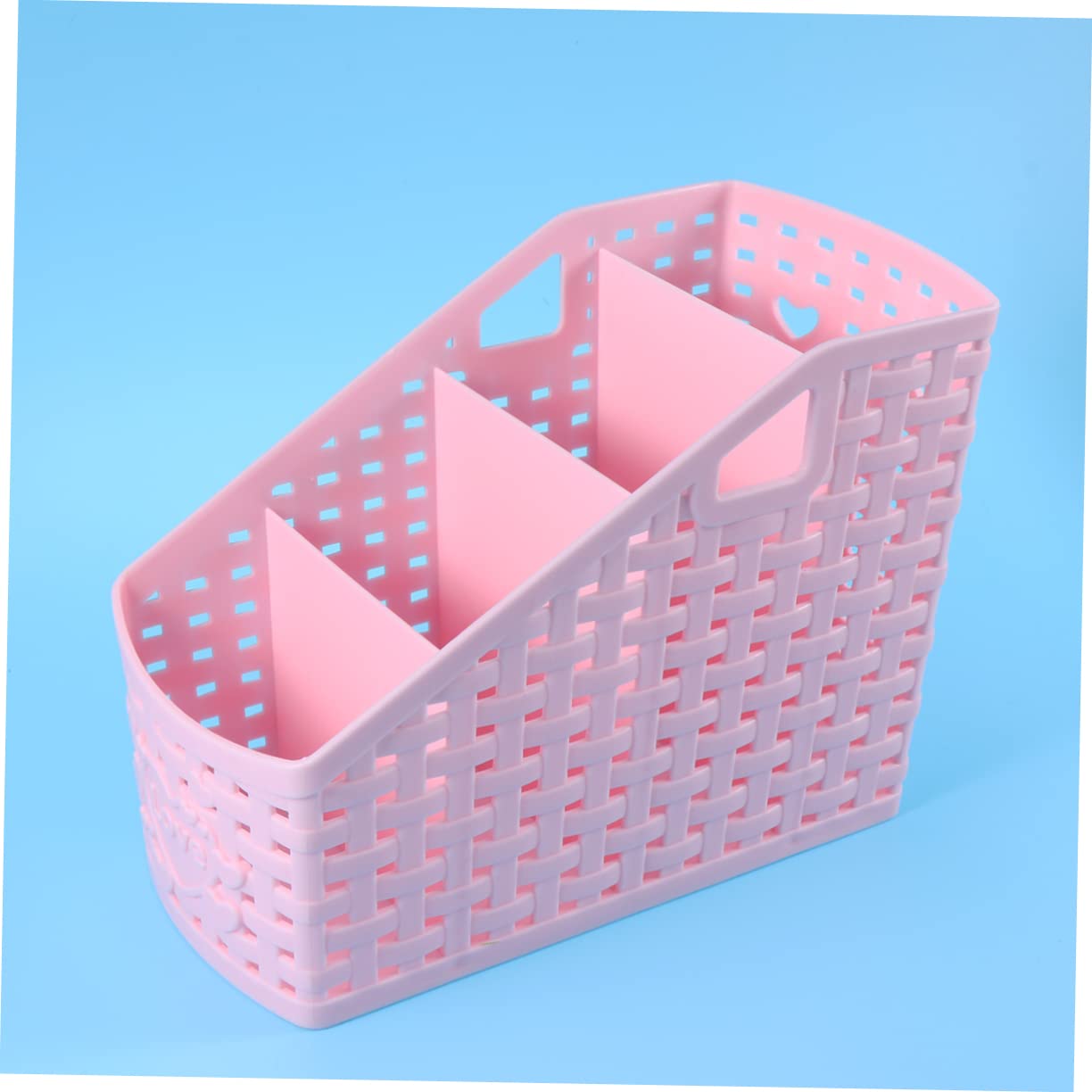 ibasenice 4 Plastic Storage Organizer Debris Storage Container 4 Grids Storage Box Makerup Organizer Make up Storage Basket Pink Plastic Storage Organizer