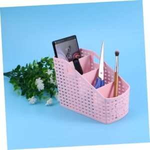 ibasenice 4 Plastic Storage Organizer Debris Storage Container 4 Grids Storage Box Makerup Organizer Make up Storage Basket Pink Plastic Storage Organizer