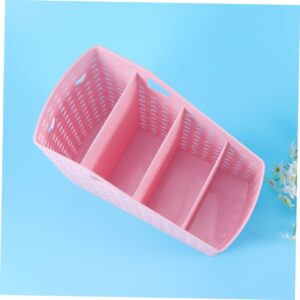 ibasenice 4 Plastic Storage Organizer Debris Storage Container 4 Grids Storage Box Makerup Organizer Make up Storage Basket Pink Plastic Storage Organizer