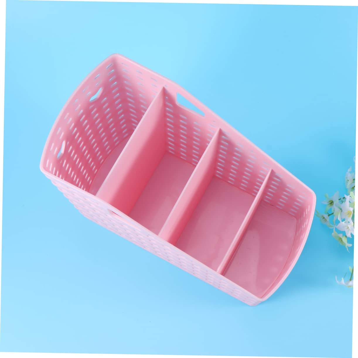 ibasenice 4 Plastic Storage Organizer Debris Storage Container 4 Grids Storage Box Makerup Organizer Make up Storage Basket Pink Plastic Storage Organizer